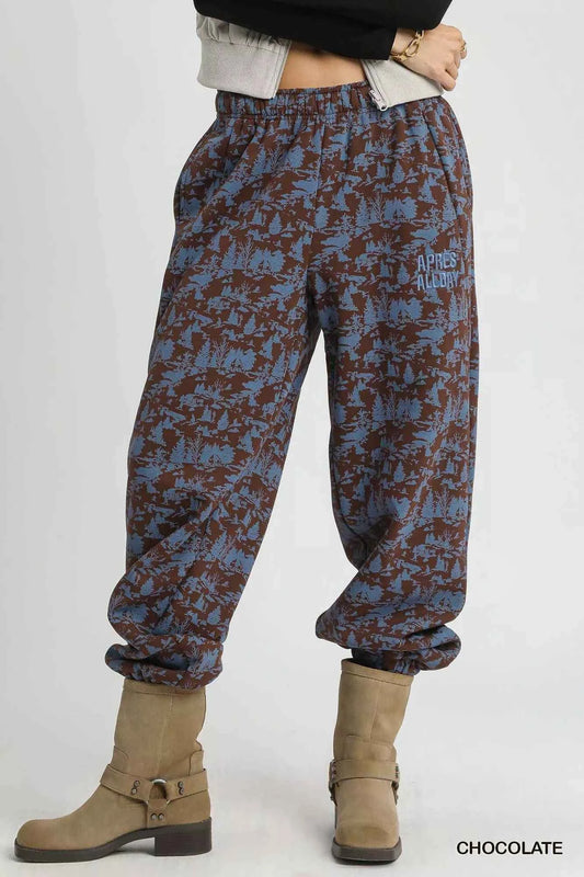 Umgee Scenic Print Casual Sweatpants CHOCOLATE c196a182-9143-4fa1-b498-f1c7f9a84256-Max-Origin