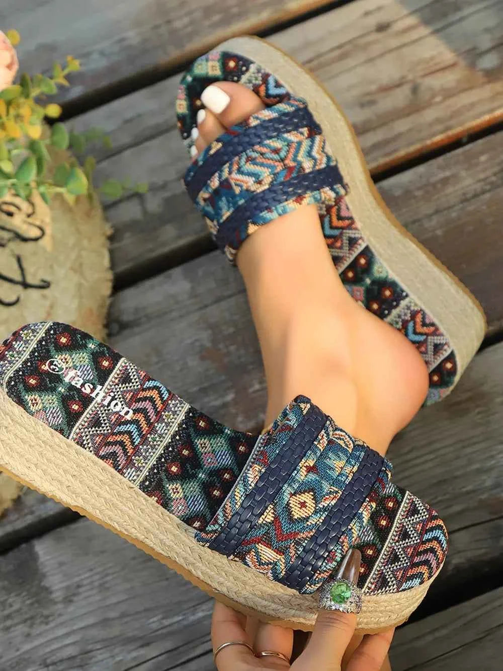 Geometric Open Toe Platform Sandals Dark Navy c19ca2f5-3f5a-4a26-bd55-49ac8b71fb59-Max