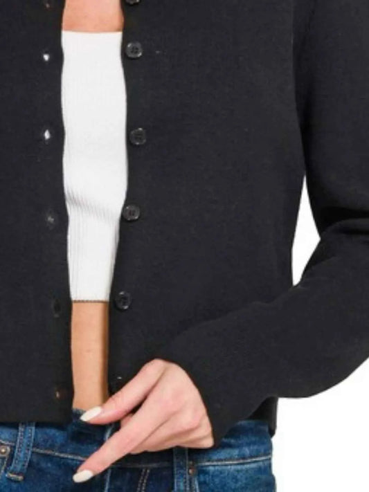 Button-Front Crewneck Long Sleeve Cropped Cardigan c19d496c-b3b5-446d-8425-c1790f852663-Max-Origin