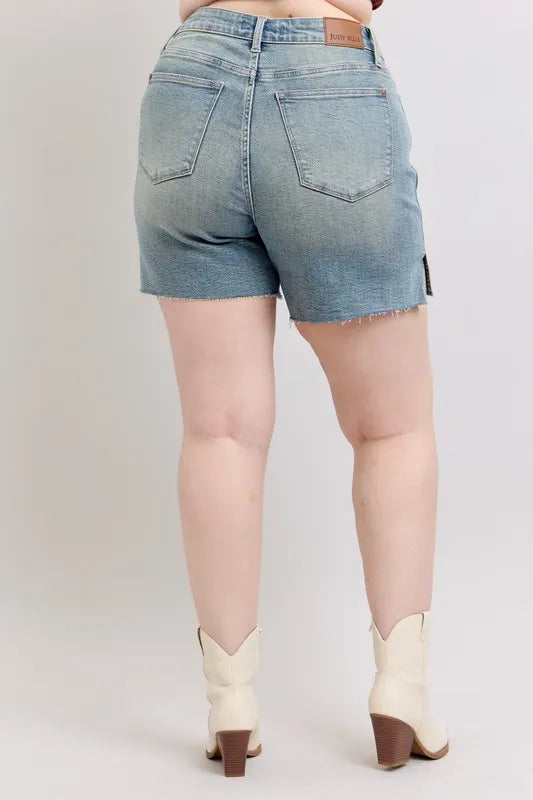 Judy Blue Full Size High Waist Vintage Wash Side Slit Denim Shorts Plus Size c1a734e2-07a6-4b92-a67c-adfd1e89fa60-Max-Origin