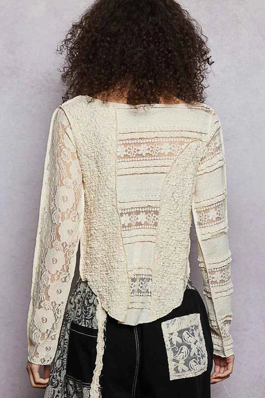 Round Neck Long Sleeve Exposed Seam Top with Lace Detail c1ae787a-c681-48e5-a895-9fe36e2299d3-Max-Origin
