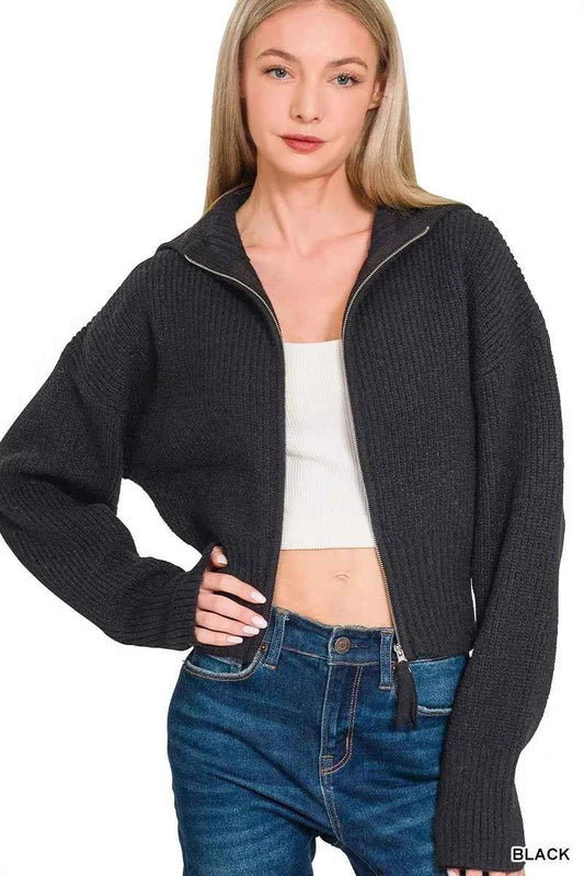 Zenana Ribbed Collared Zip Up Sweater Cardigan c1b383b9d9084961926ada506d831c87-Max-Origin