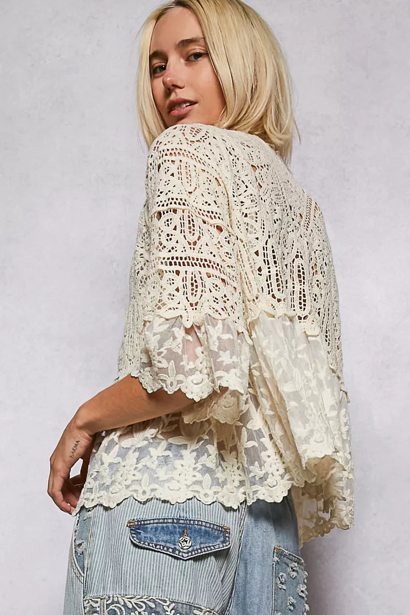 POL Floral Lace Short Sleeve Crochet Cardigan with Tassel Tie c1bd90d8-38bd-4d74-9c56-b86adc5d5379-Max-Origin