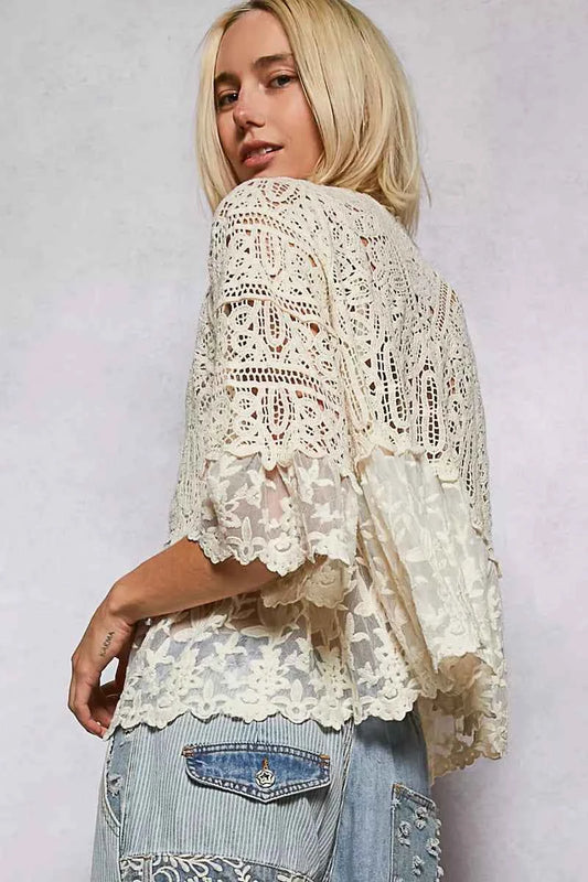 Floral Lace Short Sleeve Crochet Cardigan with Tassel Tie c1bd90d8-38bd-4d74-9c56-b86adc5d5379-Max-Origin