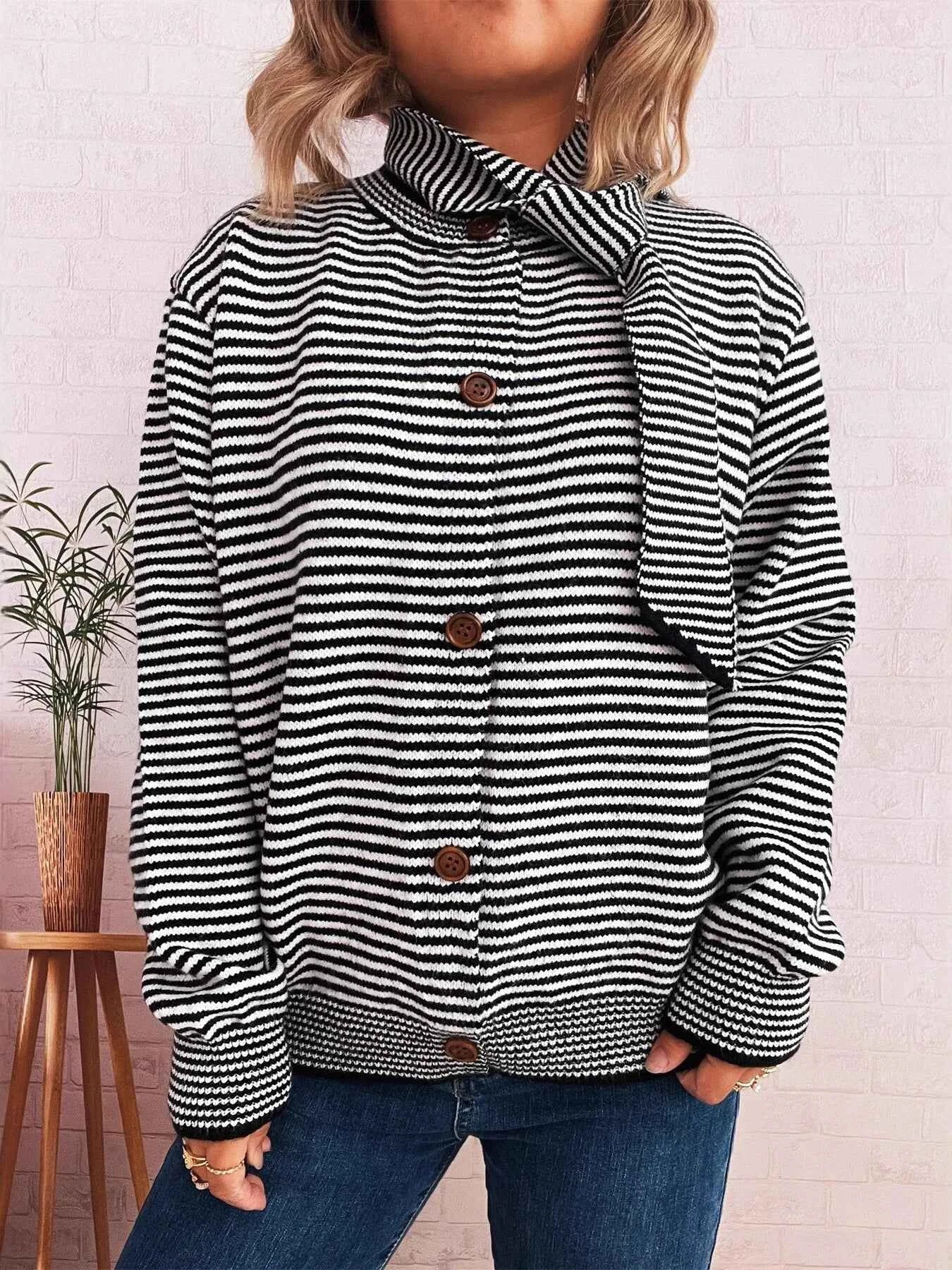 Striped Button Up Long Sleeve Cardigan c1be139454a14df09a16feee4f32db84-Max-Origin
