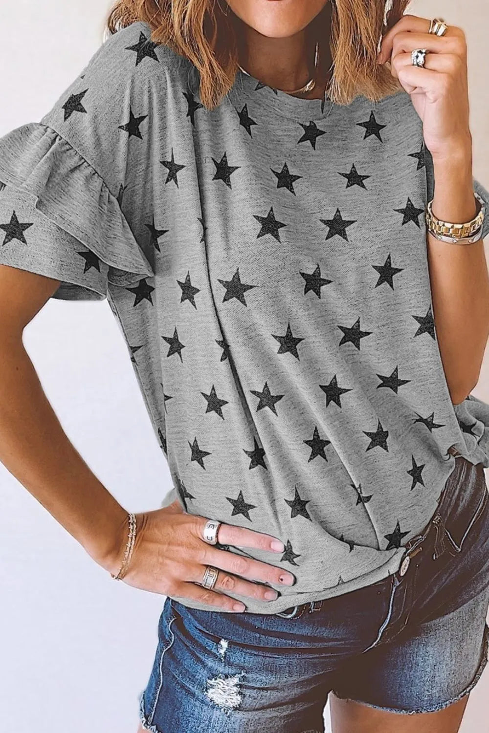 Star Print Tiered Ruffled Sleeve Crew Neck T Shirt c1bf70e3-af6d-4c85-809e-0d75df1b54b9-Max-Origin