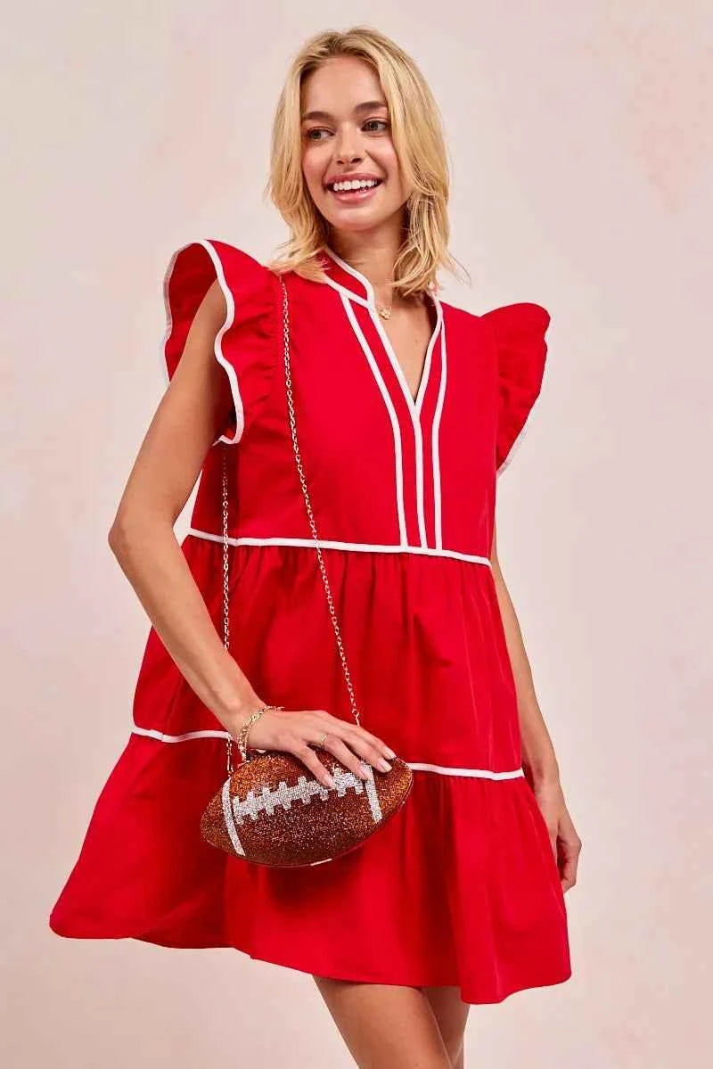 BiBi Gameday Theme Contrast Binding Ruffled Dress c1c76470c8fd49d697e56c47586c863f-Max-Origin