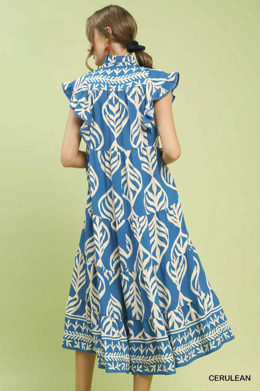 Leaf Print Tiered Midi Dress with Pockets c1c91bf7-6623-49ae-94b5-0e960277cdf7-Max-Origin
