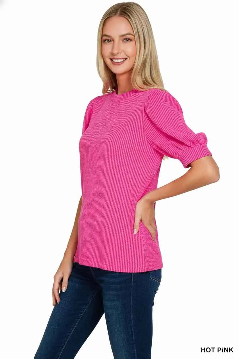 Zenana Raised Rib Puff Sleeve Top c1cc07ce-287c-43f7-b854-6bbc569f9c41-Max-Origin