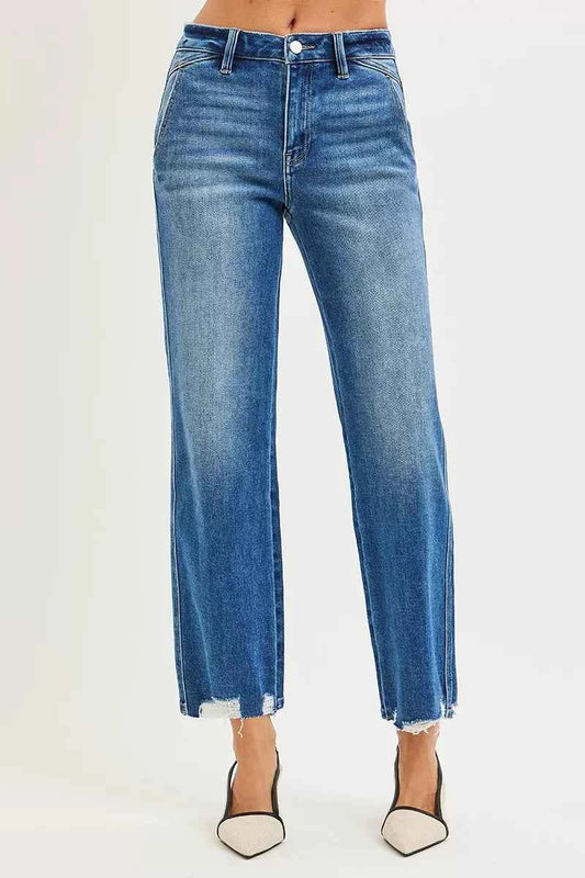 High Rise Ankle Straight Distressed Hem Detail Jeans c1d7a463af224e89996319bc09bd7c4f-Max-Origin