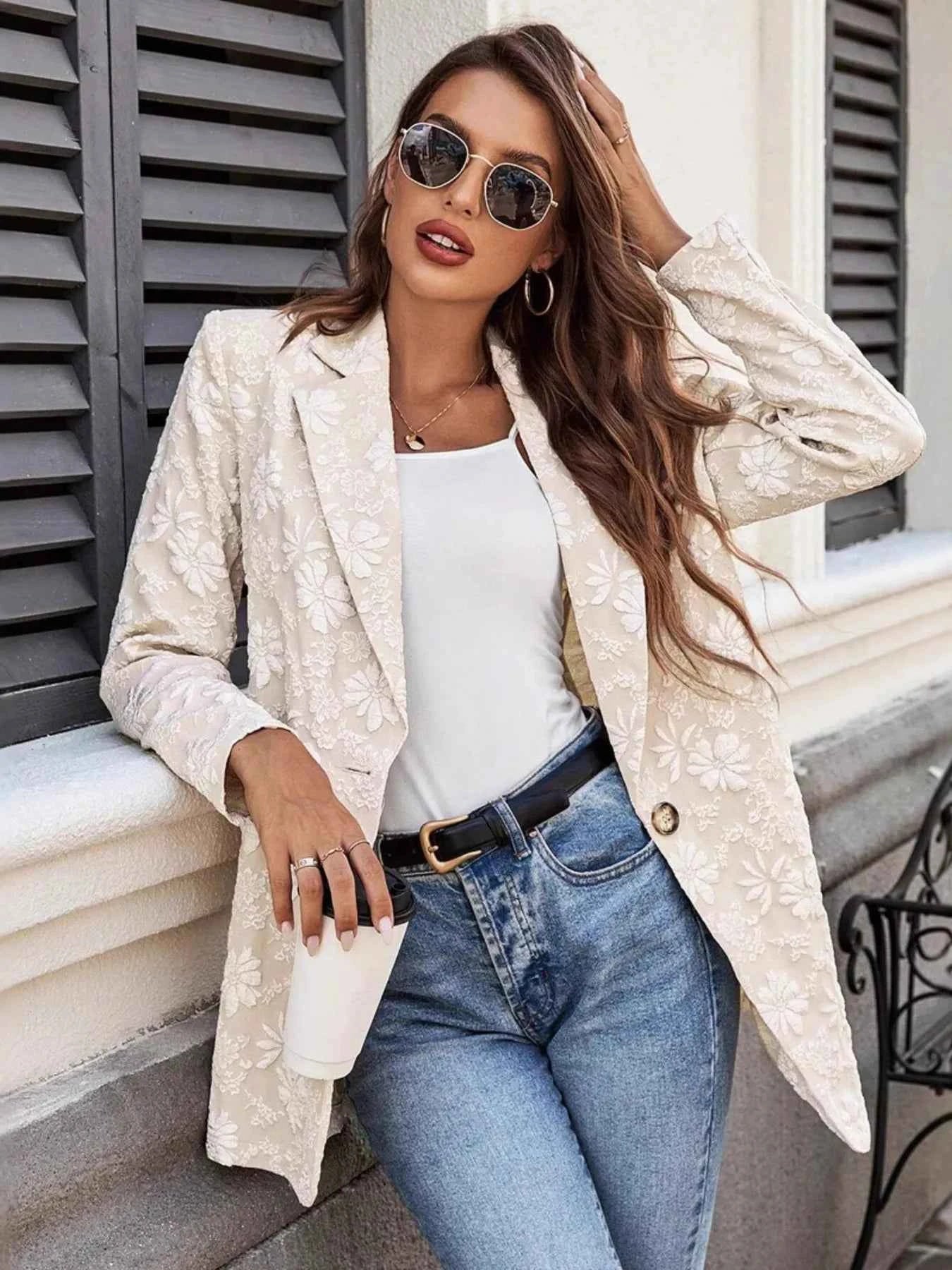 Floral Jacquard One Button Long Sleeve Blazer c1d90fc794c642c997f1623c236ff9bd-Max-Origin