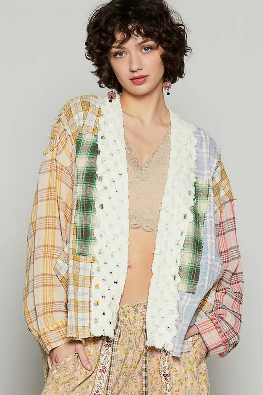 POL Raw Edge Plaid Open Front Cardigan YELLOW RED MULTI c1de3fc6-7e55-4a54-8a27-e0d823ae4d2d-Max