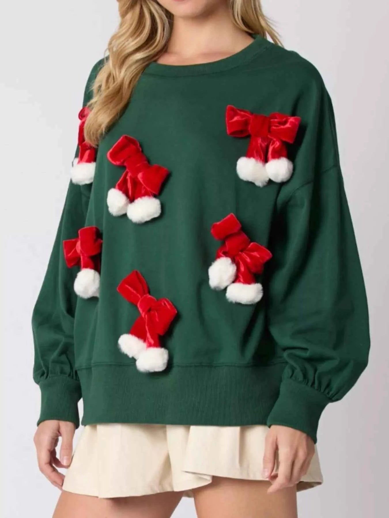 Christmas Long Sleeve Sweatshirt with Pom-Pom Bow Decoration c1e25113-21db-48d1-879e-35c3e369e99a-Max-Origin