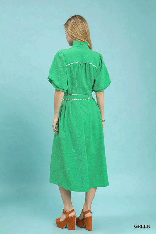 Ruffle Collar Midi Dress with Stripe Trim c1ec8812-ea5b-4d9a-b759-f07f6b8f06df-Max-Origin