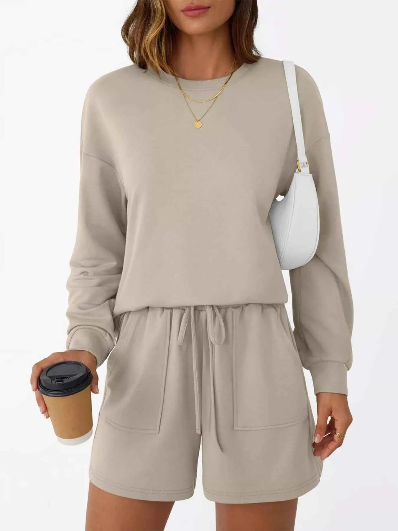 Round Neck Long Sleeve Top and Shorts Set c1f3d743b3f148e1ba7ffca5a5c3cb6e-Max-Origin