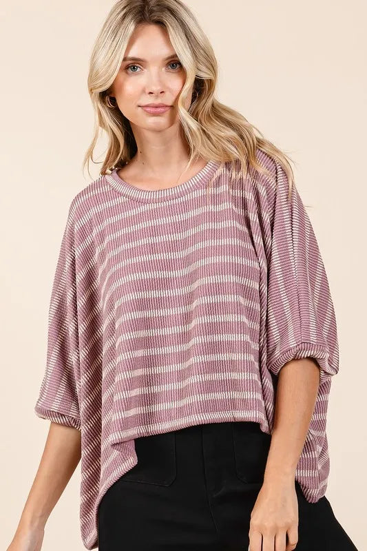 Mittoshop Texture Striped Print Round Neck Dolman Sleeve Top c1fedae7-a364-4198-b0f4-1aabaac6d9bd-Max