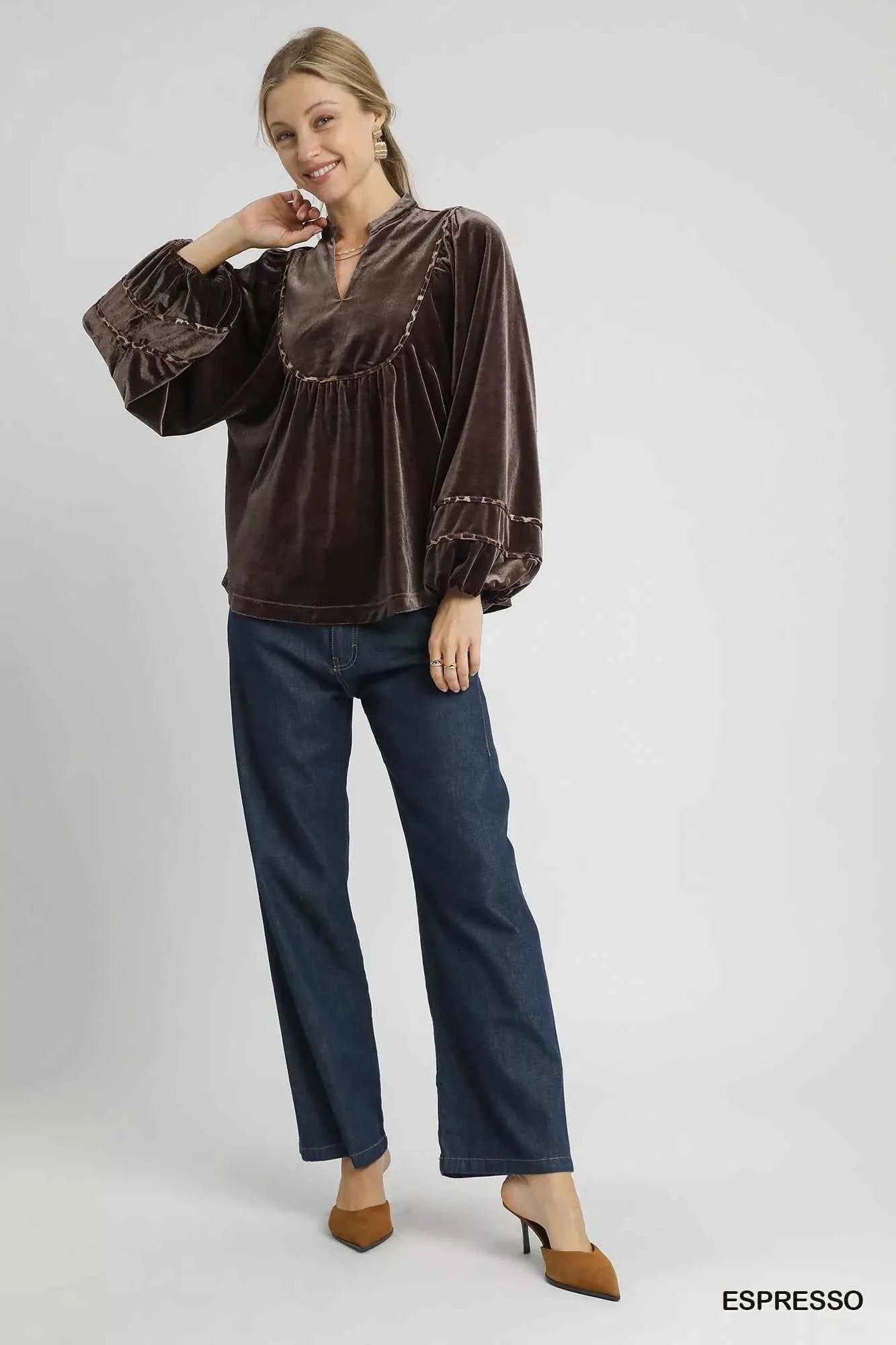 Umgee Velvet Long Sleeve Blouse with Contrast Trim c2030012-1709-4c12-9130-03a800a0a920-Max-Origin