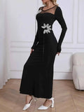 Mesh Panel Long Sleeve Maxi Dress Black c20672de-2f44-4a72-8f96-937ec4c04773-Max-Origin