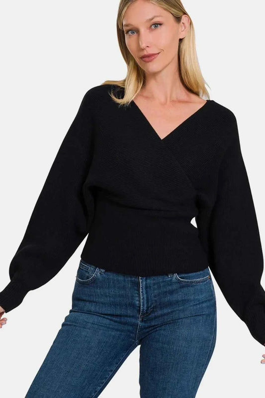 Cross Wrap Rib Long Sleeve Sweater c2158137-a9ff-4f56-9d27-f1063697333d-Max