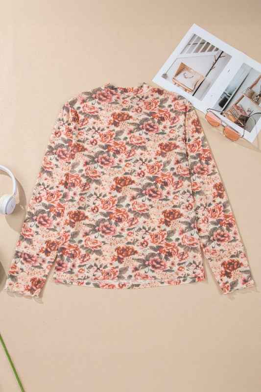 Plus Size Floral Mesh Mock Neck Top c21a0751-b1a9-4f6e-b2b8-e26a8abb6859