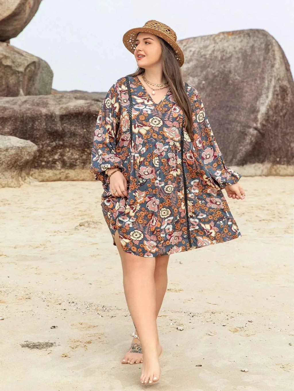 Plus Size Floral Print Long Sleeve Mini Dress c21c9282-ba69-4815-96f2-7fdd7b6599bb-Max-Origin