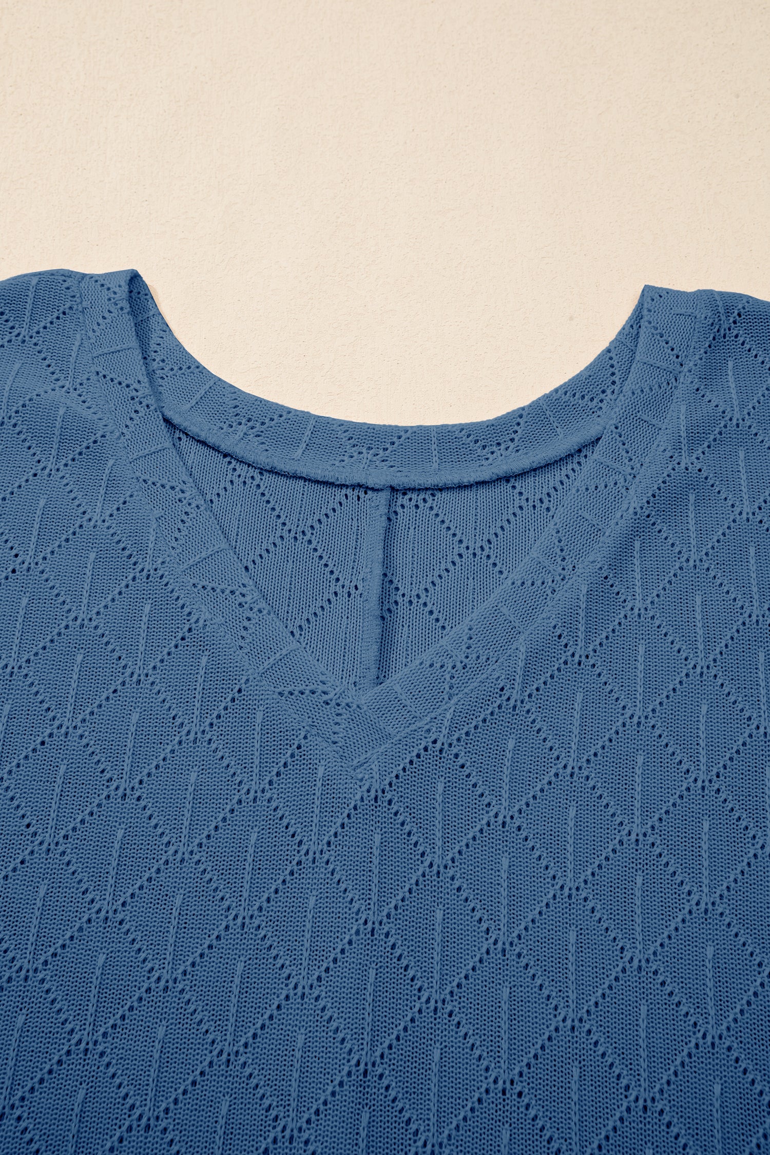 Black Pointelle Rhombus Knit Plus Size V Neck Loose Top c21cc6f6bf2ef560