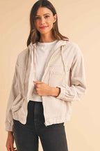 Real Teal Corduroy Drawstring Hooded Pocket Zip Up Jacket c21e79caf8086c20