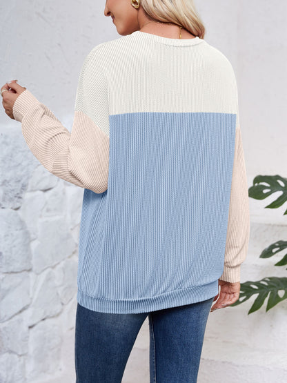 Lovelet Color Block Round Neck Long Sleeve Sweatshirt