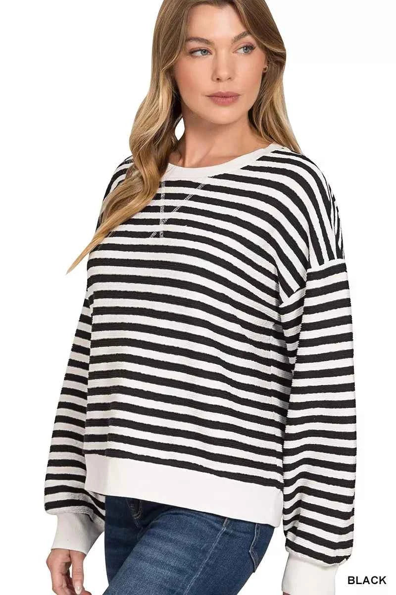 Zenana Striped Round Neck Sweatshirt c22724132b5b4fd783eb55c460a55ac7-Max-Origin