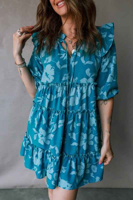 Flower 3/4 Sleeve Ruffle Tiered Dress c22dcd0a-772f-4aa0-bd49-2f52f622cc7d