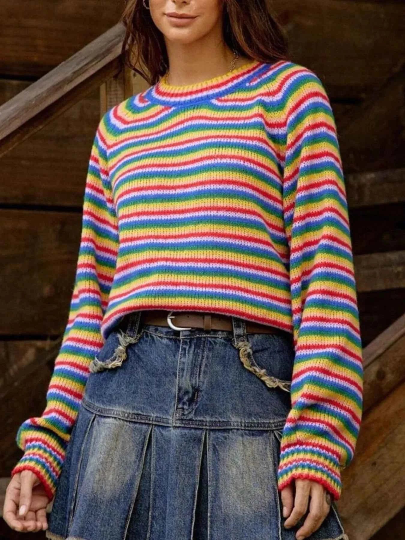Rainbow Striped Pullover Sweater