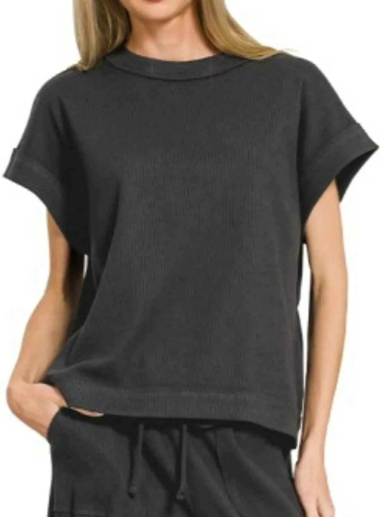 Zenana Ribbed Short Sleeve Tee and Pants Set c237080c-6e7b-4b41-875d-4b623922665e-Max-Origin