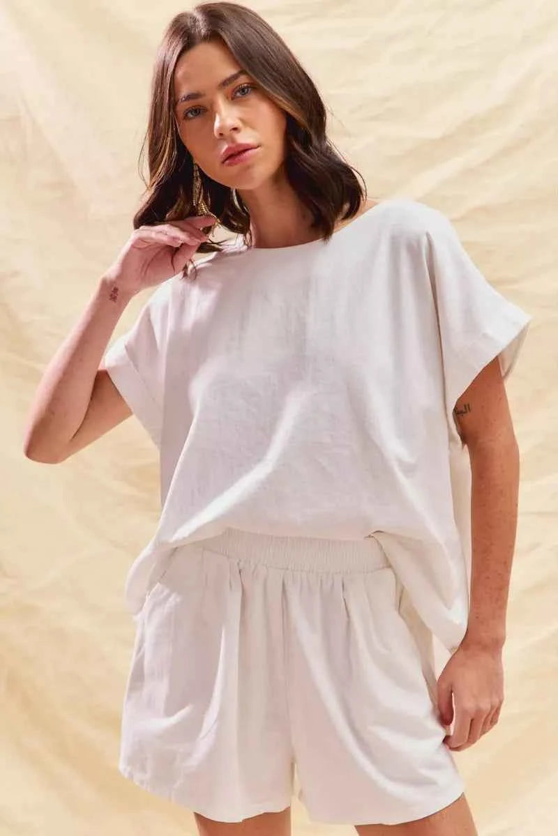 SO ME Round Neck Short Sleeve Top and Shorts Set OFF WHITE c2371730-a496-4b90-8815-90ab70dbf6d2-Max-Origin
