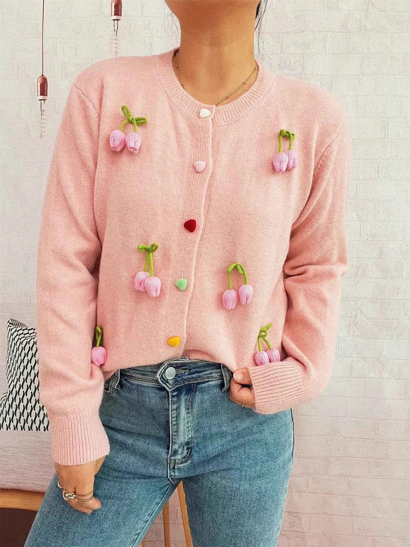 Flower Button Up Long Sleeve Cardigan c239656005184f9b9b4dd99f0b1ba441-Max-Origin