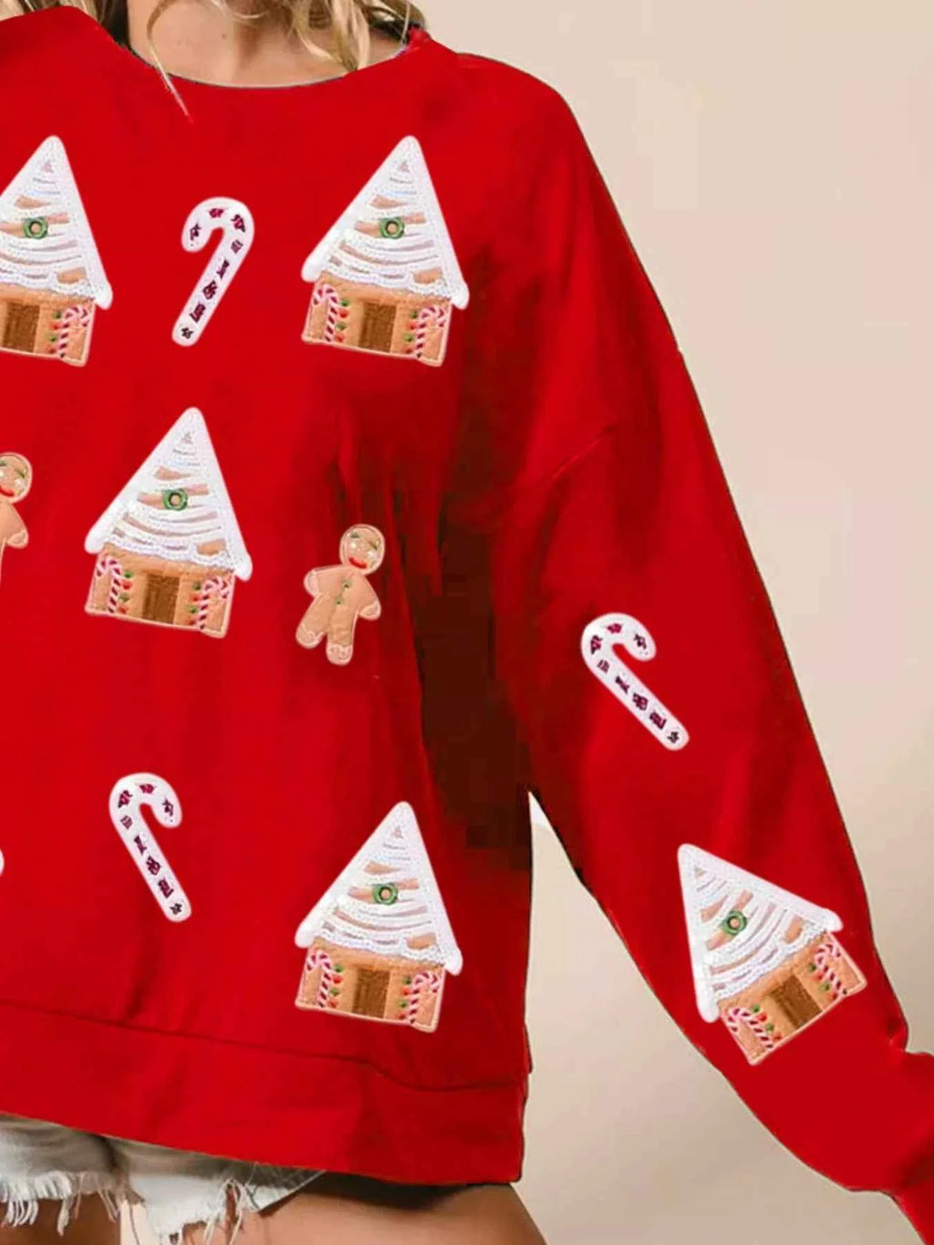 Christmas Gingerbread House Sequin Sweatshirt c23f5183-8509-4502-ba9f-ba4247c9c409-Max-Origin