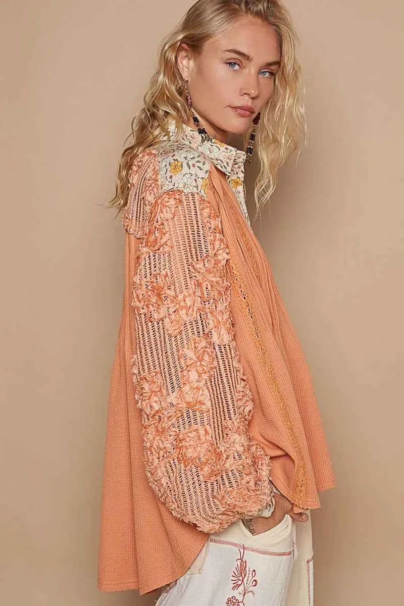 Floral Half Button Lace Detail Long Sleeve Top c24e2a67-2ddf-4803-82d4-f826bbb730a5-Max-Origin