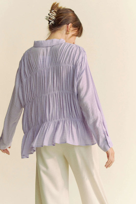 Ruched All Over Button Front Shirt c257f86207ff44089e7269f0bd01b22f-Max-Origin