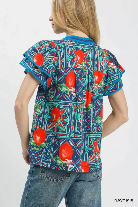 Abstract Print Flutter Sleeve Blouse c25b204b-24fe-42dd-84ba-a8b44015988f-Max-Origin