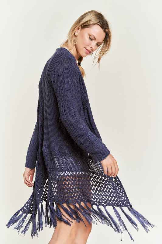 FRINGE KNIT CARDIGAN KRT1001 DENIM c25e8ff5-b8d0-4596-9f36-e77649eab1df