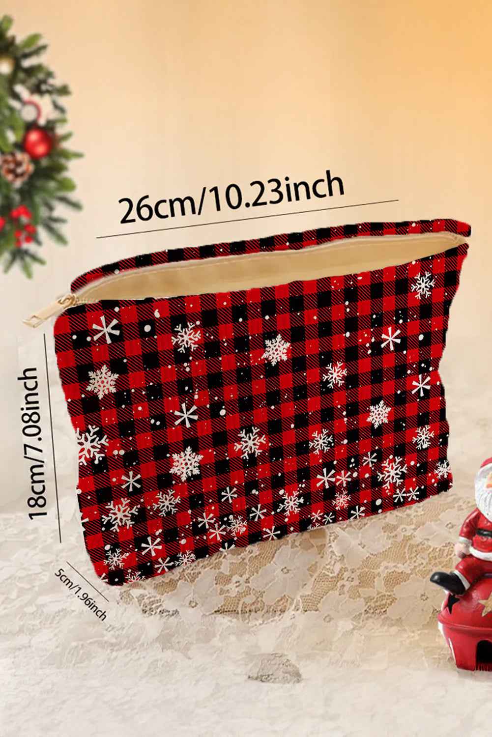 Fiery Red Plaid Christmas Snowflake Print Cosmetic Bag c260154206fbe090