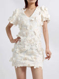 Butterfly V-Neck Puff Sleeve Mini Dress White c2605d9e-809a-475f-8d73-9073693fbaa8-Max-Origin