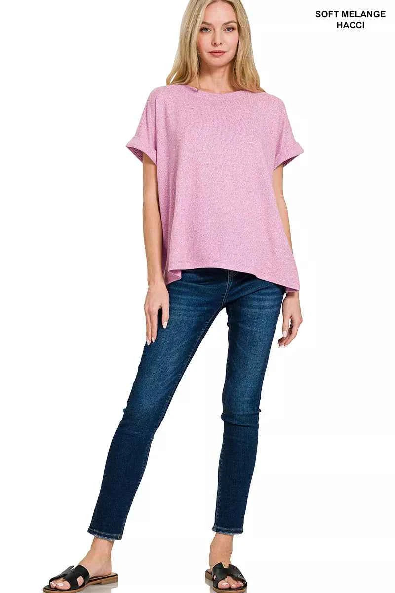 Zenana Soft Melange Hacci Short Sleeve Round Neck Top c2631062-b95c-41d8-99d8-70834c93689f-Max-Origin