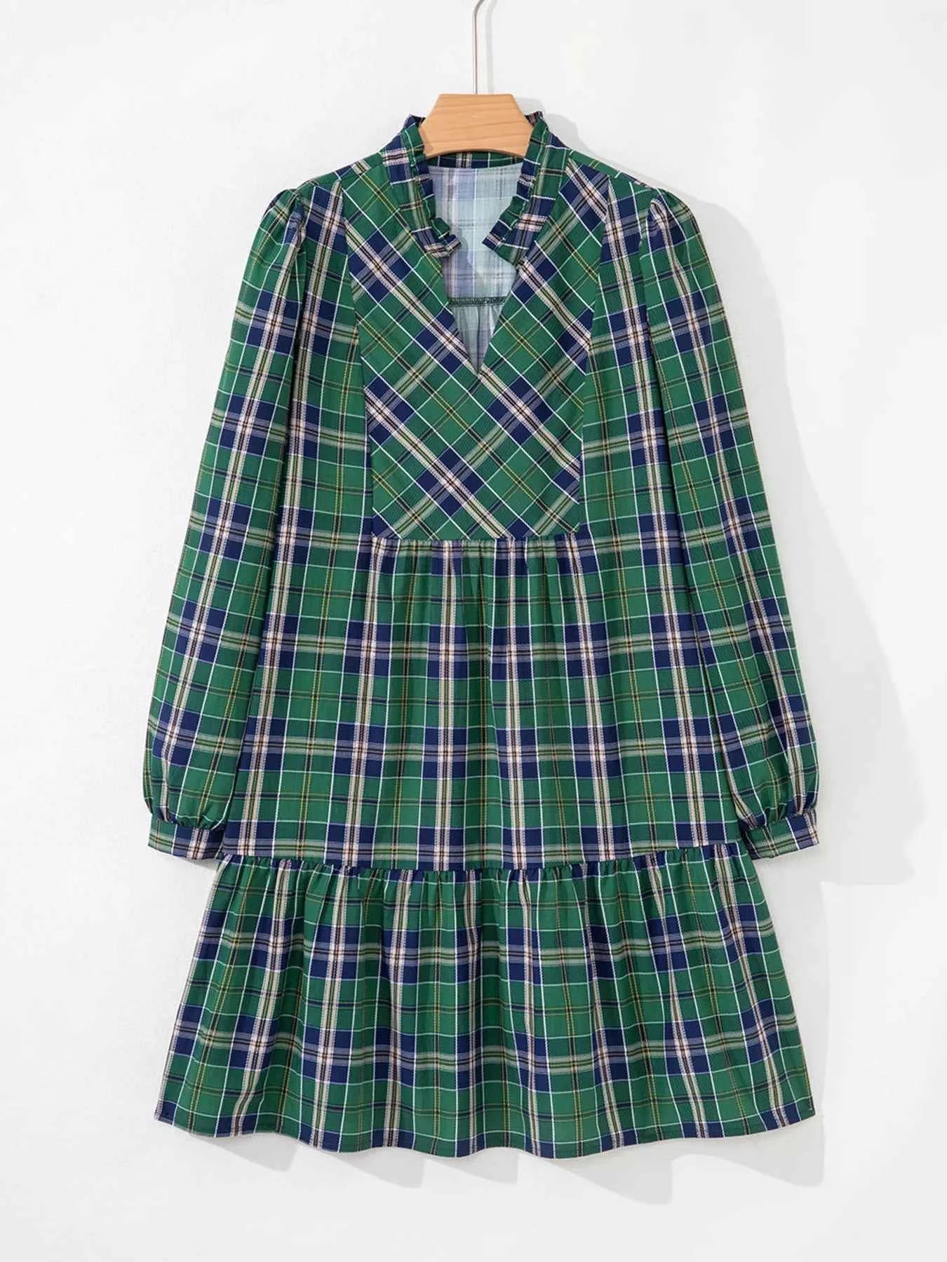 Plaid Frilly Collar Long Sleeve Shift Mini Dress c266981377944e708ec32bf01cf977ae-Max-Origin