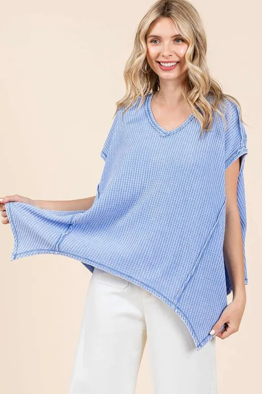 Mittoshop Mineral Wash Waffle Knit Pointed Hem Oversized Top c266e706-8d6a-4185-8059-a468782062e8-Max