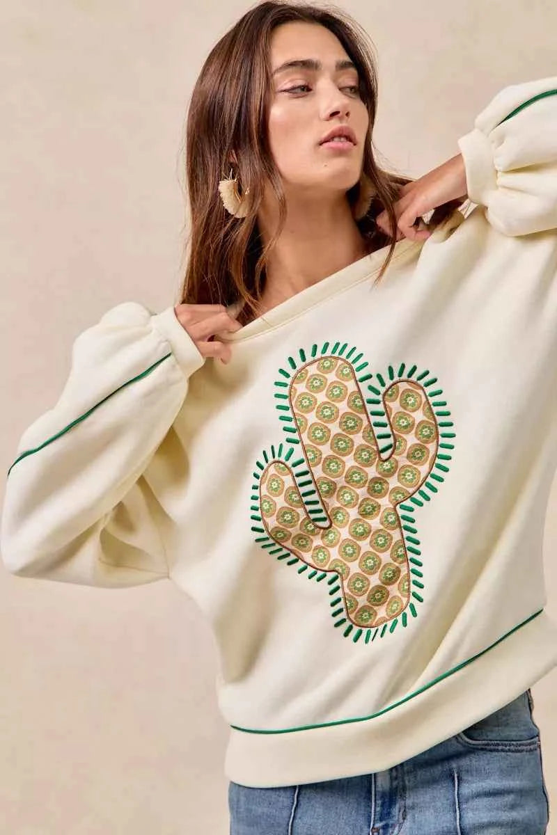 BiBi Cactus Embroidered Fleece Sweatshirt c26d531973a14dd4865d3836c9b3d782-Max-Origin