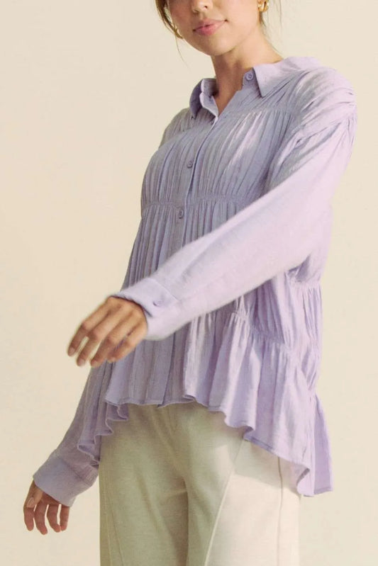 Ruched All Over Button Front Shirt c273c5189e1c41a489ee6655d8e6956e-Max-Origin