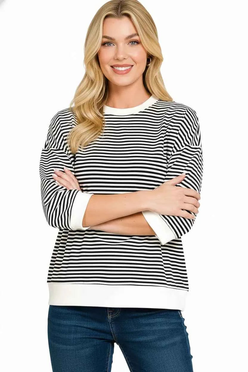 Zenana Striped Contrast Trim Banded Bottom Top c275e110-e56a-420e-a72f-8b2b7744c77f-Max-Origin