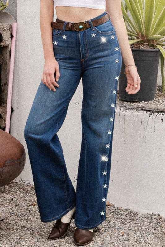 Wide Leg Jeans with Star Diamond Stud Detail c275f4bf-f0cb-4ca9-b433-d3964f336562