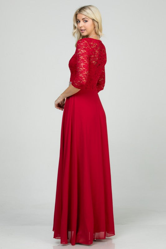 Plus Size A-Line Evening Dress – 3/4 Sleeve Lace Rhinestone Waist Gown c2791675-12e3-465a-9890-089a719afab6