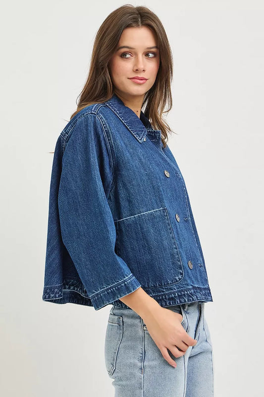Double-Breasted Flowy Cropped Denim Jacket c280f5c5-5cd8-47e6-af0c-93623ce0eadf-Max-Origin